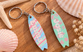 Personalised Surfboard Keyring | Engraved & Hand Painted Wooden Keychain
