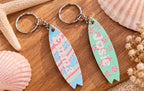 Personalised Surfboard Keyring | Engraved & Hand Painted Wooden Keychain
