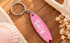Personalised Surfboard Keyring | Engraved & Hand Painted Wooden Keychain
